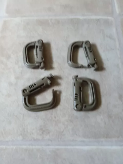 4 Military Issued GrimLoc D-Ring Locking Carabiner - Molle Webbing  Coyote Brown