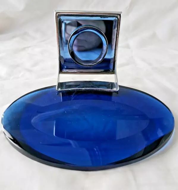 Italian mid century modern glass & chrome soap dish, in style of Fontana Arte