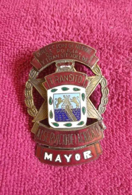 Vtg 70' Obsolete Mexican Police Badge Id Policia D.f Transito - Mayor -2.75"-