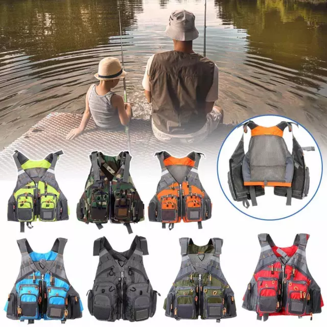 FLY FISHING VEST Pack Multi-pocket Adjustable Mesh Vest Jacket Outdoor 4R6  $50.22 - PicClick AU