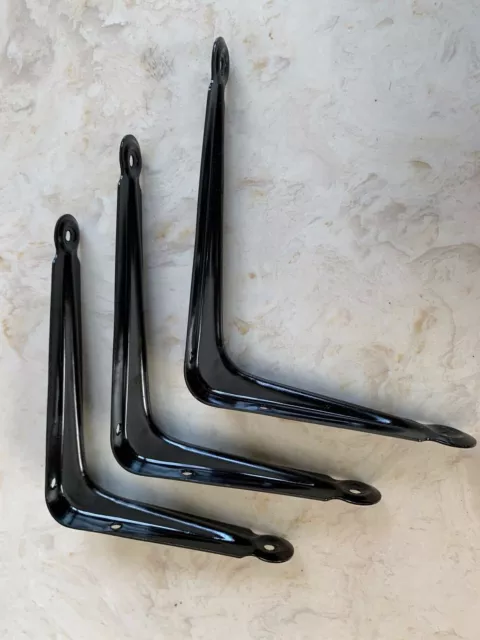 3 Vintage Shelf Brackets 4" X 5” industrial supports black old steel - Sweden 2