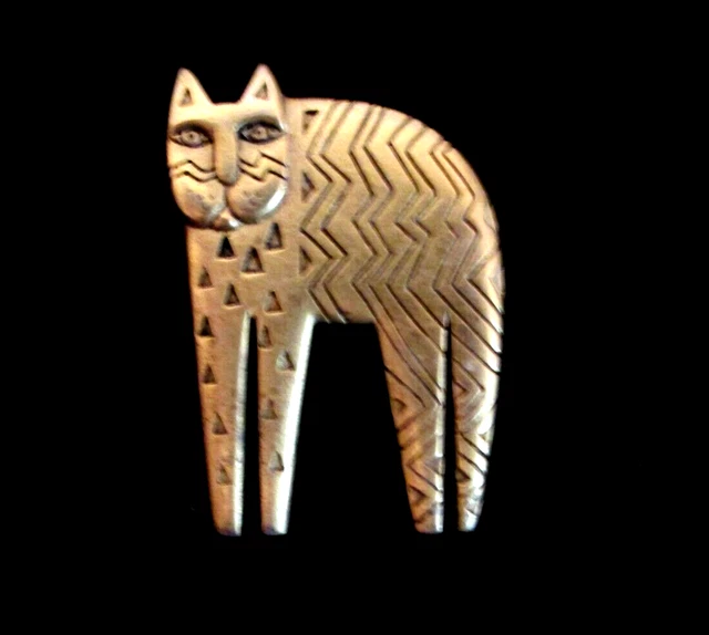 STANDING CAT Matte Gold Tone LAUREL BURCH Modern Art Kitty BROOCH/PIN