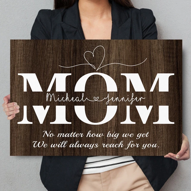 Personalized Mom Sign With Kids Names Canvas Mothers Day Gifts, Customized Name