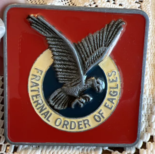 Fraternal Order of Eagles Logo Belt Buckle Red Enamel VTG NP