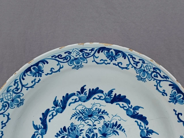 18th Century Dutch Delft Hand Painted Blue Floral Vase 12 5/8 Inch Charger C1740 3