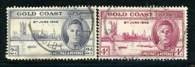 GOLD COAST 128a-29a SG133-34 Used 1946 Peace Issue set Perf 13&1/2X14 CV$7