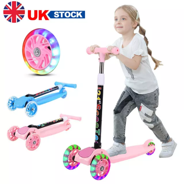 Kids Child Kick Push Scooter 3 Wheels LED Flashing Tilt Lean Boys Girls Scooter