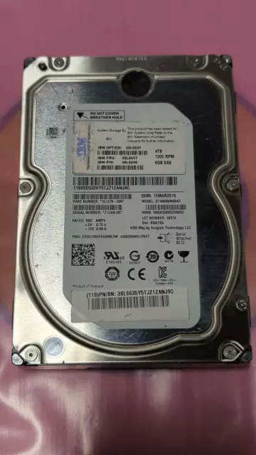 IBM / SEAGATE ST4000NM0043 4TB 7200 RPM SAS 6Gb Hard Drive