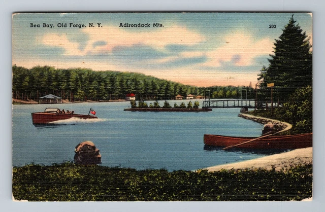 Old Forge NY- New York, Bea Bay, Adirondack Mountains, Vintage c1947 Postcard