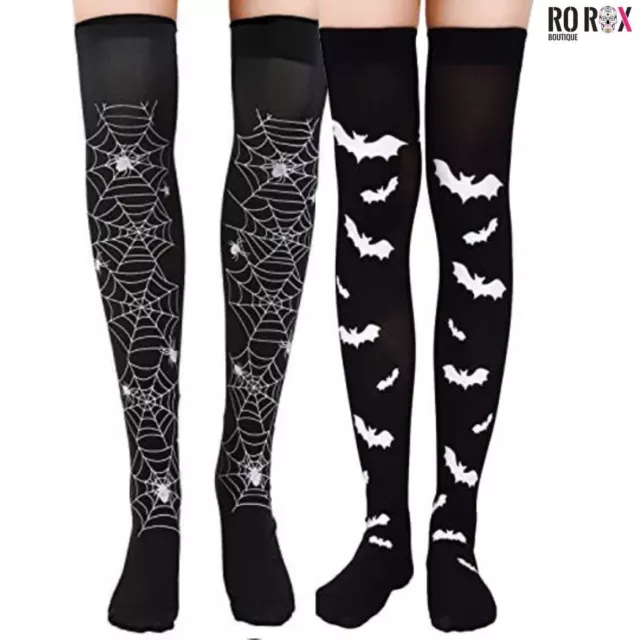 Ro Rox Gothic Socks Over the Knee Bat Cobweb Vampire Spider Halloween Unisex