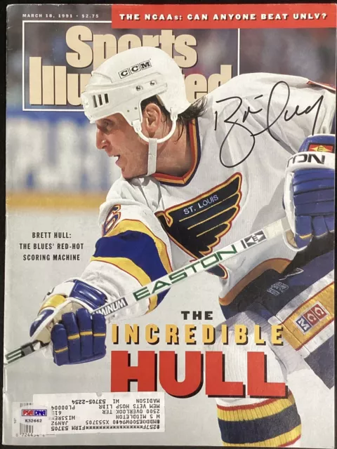 Brett Hull Signed Sports Illustrated 3/18/91 Hockey St Louis Blues Auto PSA/DNA