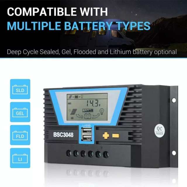 Solar Battery Regulator 30A Controller with Light and Dual Time Control