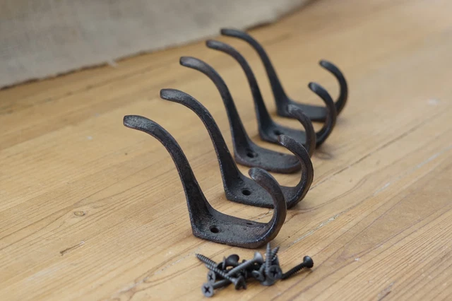 5 Coat Hooks Hat Hook Hall Tree 3" Rustic Towel Vintage Style Cast Iron Wall 2