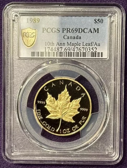 1989 10th Anniversary PCGS PR 69 DCAM $50 Canada 9999 Pure Gold Tested