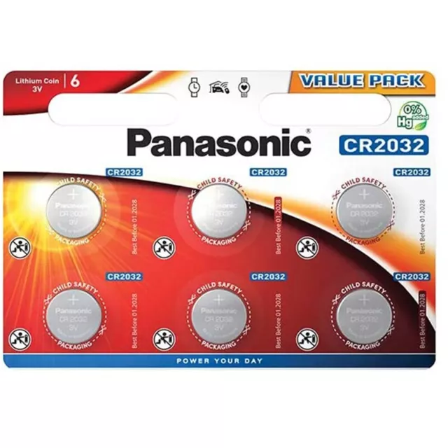 6x CR2032 Lithium-Batterie 3,0 Volt 220mAh ø20x3,2mm 3V Blisterpack Panasonic