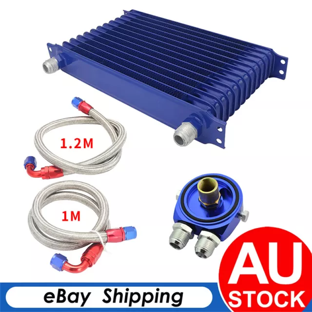 NEW 13Row 10AN Engine Transmission Oil Cooler & Filter Sandwich Adapter Hose Kit