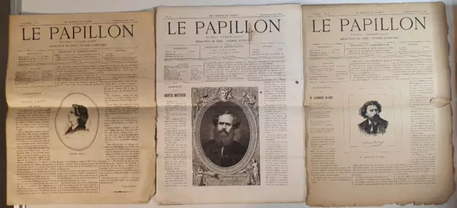 LOT de 3 : O.AUDOUARD-Le Papillon -N°14 24.7.1881, N°45 26.2.1882, N°11 2.7.1882