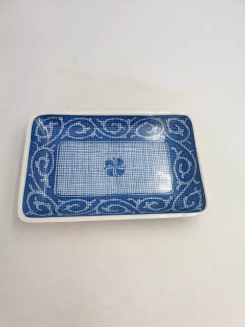 VINTAGE PORCELAIN BLUE White Japanese Rectangular Tray / Plate