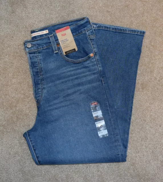 New Womens Levis Jeans 32 Ribcage High Rise Straight Leg Button Fly Ankle Denim