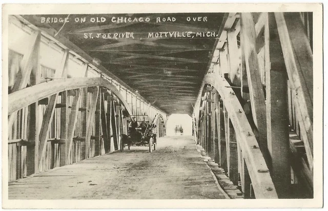 Mottville Michigan MI ~ St. Joseph River Covered Bridge RPPC Real Photo 1930's
