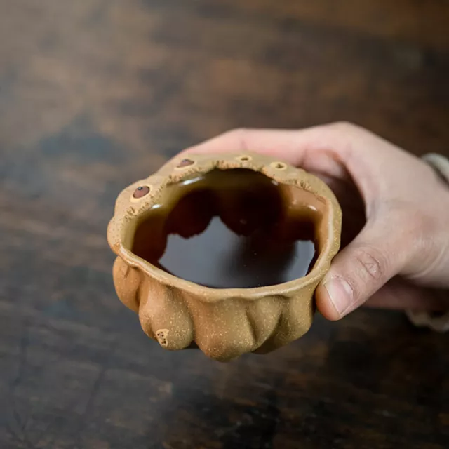 Rare Chinese Handmade Yixing Zisha  Pottery Lotus Kungfu Teacup Master Tea Cup