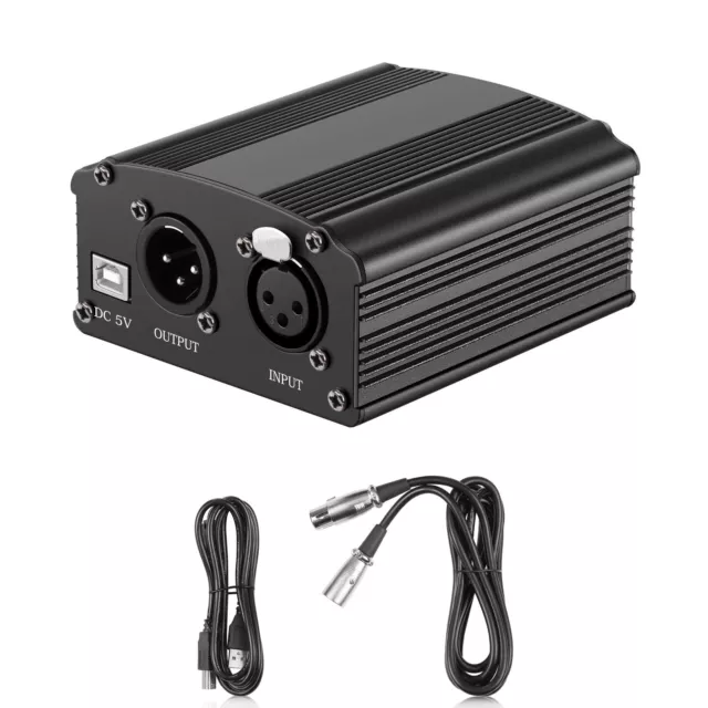 Universal 48V Phantom Power Supply with XLR Audio Cable for Condenser Microphone