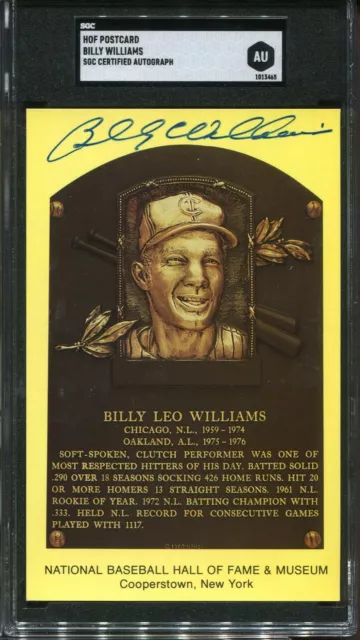 Gold HOF Plaque Postcard - Billy Williams Chicago Cubs - SGC Authentic Autograph