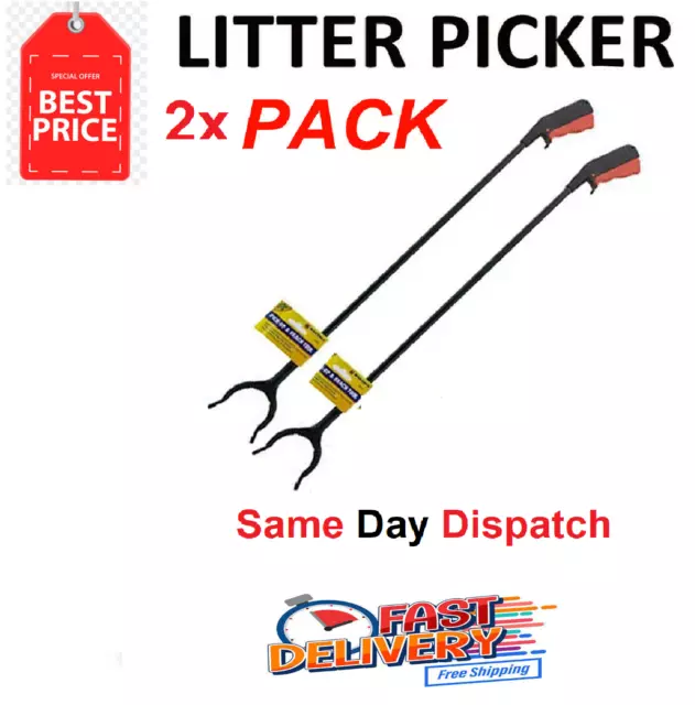 2 X New  Long Reach Grabber Reacher Litter Picker Helping Hand Held Pick Up Tool