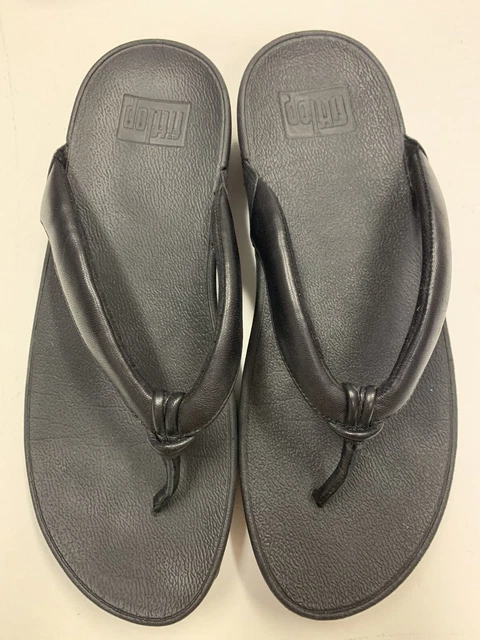 Fitflop Swirl All Black Wedge Thong Sandal Slip On Size 8 2