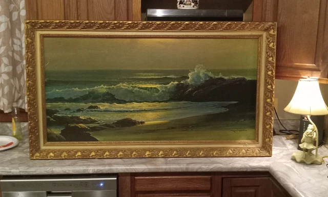 ROBERT WOOD - Golden Surf Large Vintage Print Painting 54 × 30 gold