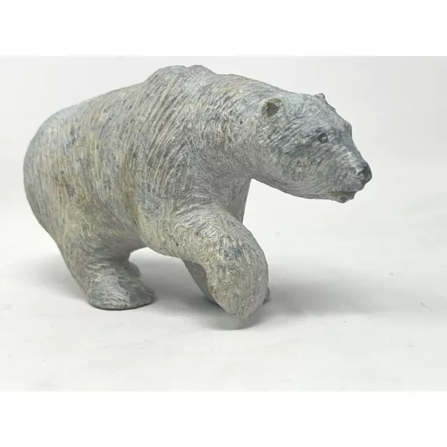 Vintage Sculpture Soapstone Hand Carved Walking Polar Bear 5" Alaska 1970s