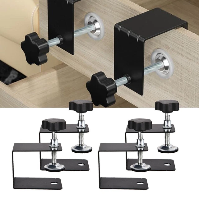 Pinces d'installation avant de tiroir d'armoire, kit d'accessoires de gabarit en acier inoxydable, pince en C universelle pour outils d'armoire, pinces d'installation avant pour le travail du bois et Pinces d'installation avant de tiroir d'armoire, kit d'accessoires de gabarit en acier inoxydable, pince en C universelle pour outils d'armoire, pinces d'installation avant pour le travail du bois et