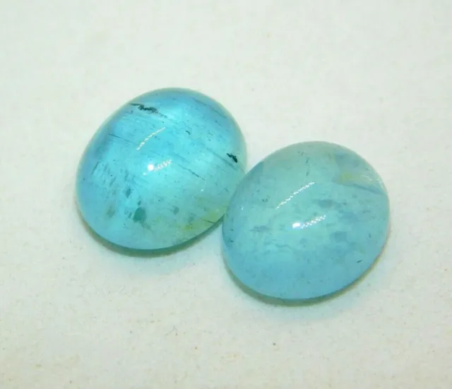 11.90 Cts Natural 12x10 mm Pair Milky Santa Maria Aquamarine Cabochon Gemstones
