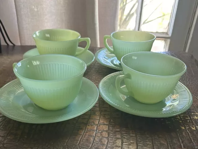 Fire King Jadeite Jane Ray Cup & Saucer Vintage 1950S,  Older Mark