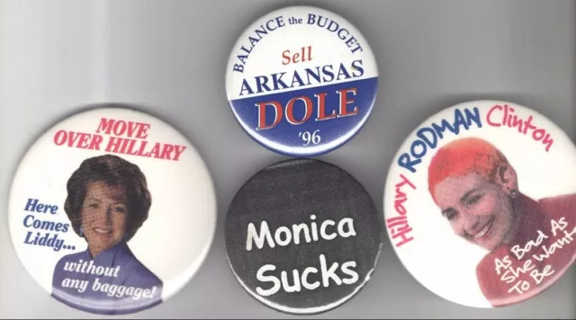 4 Vintage  1990s ANTI Bill + HILLARY Clinton pin pinback button
