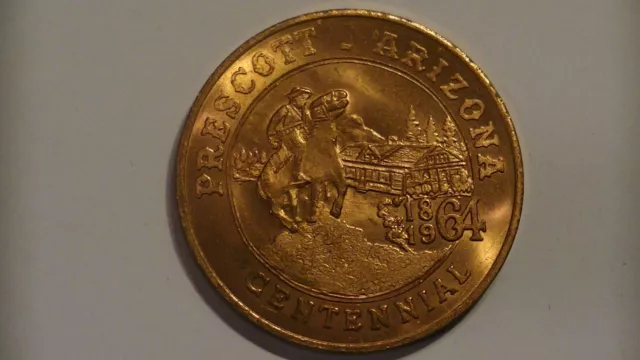 1964 City Of Prescott Arizona Centennial Medal Token Uncirculated Horse Rider