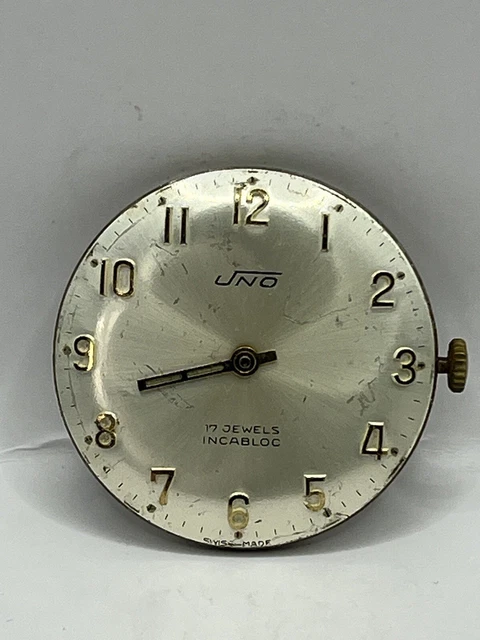 VINTAGE UNO 17 Jewels Incabloc Swiss Made Watch Face For Parts