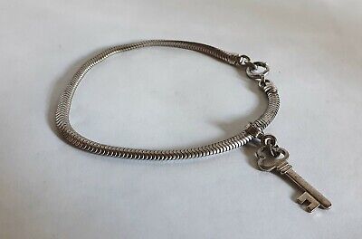 KCC Sterling Silver Snake Chain Bracelet with skeleton key Vintage