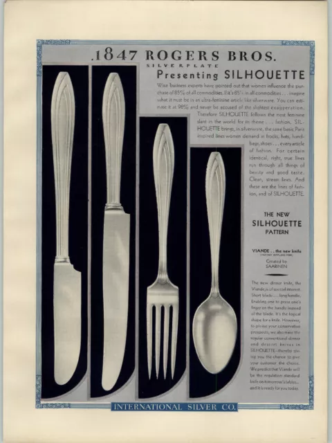 1930 PAPER AD 2 Sided New Silhouette Pattern Silverware 1847 Rogers Bros COLOR