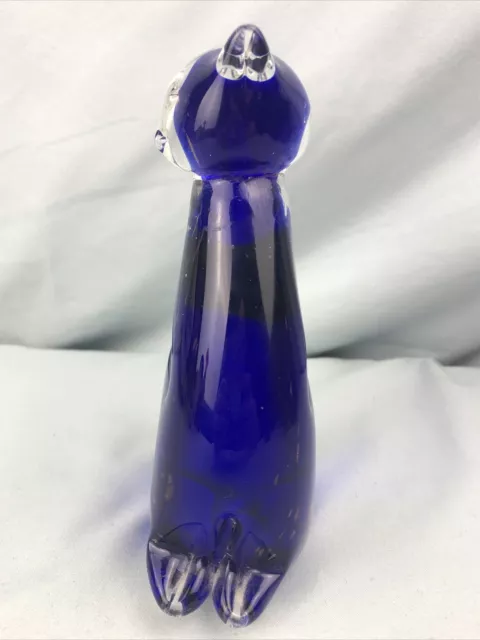 Art Glass Cobalt Blue Copper Aventurine Kitten Cat Figurine Statue Paperweight 3