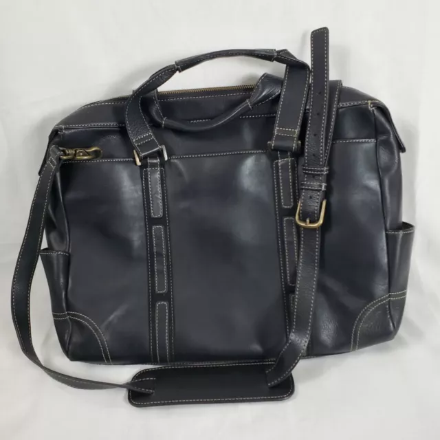 Levenger Black Leather Messenger Satchel Briefcase Crossbody Bag Made in England