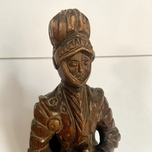 Carved Wood Medieval Knight Statue 15” Figurine Gothic Revival Sword Spanish 2