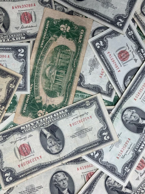 (1) $2 Red Seal Notes $2 Notes Bill Old Paper Lot Currency 2 Dollar 1953 or 1963