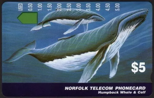 ⭕1995 | Norfolk Island Humpback Whale I953712 (SCC) | $5 phonecard | MINT⭕