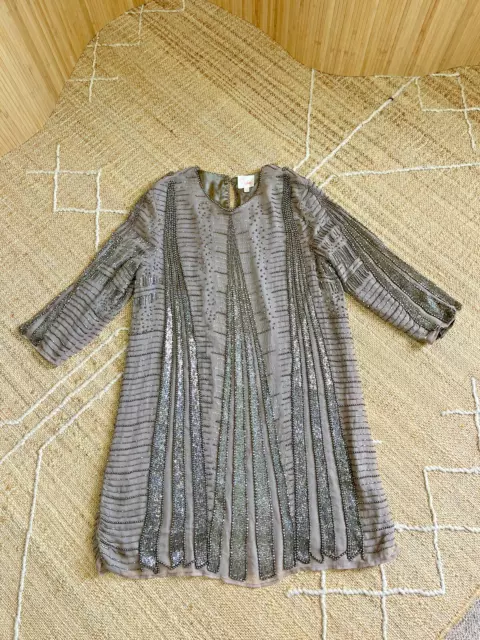 PARKER / Silk Beaded Tunic Art Deco Taupe Brown Mini Cocktail Party Dress /M/L 2