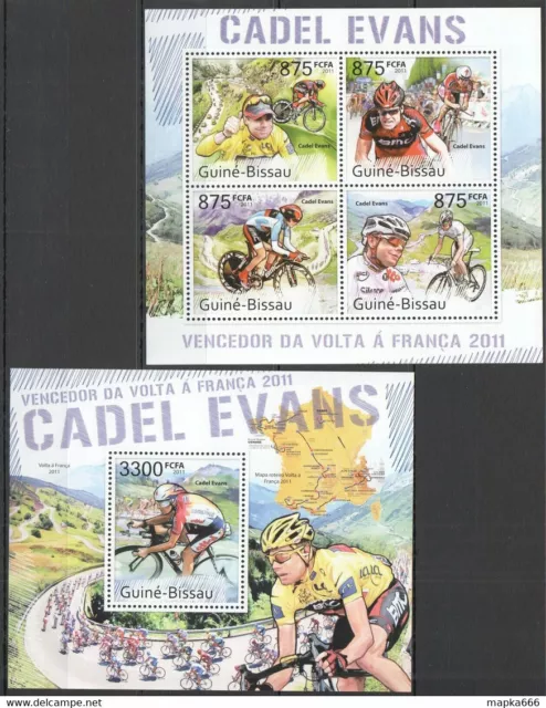 Bc648 2011 Guinea-Bissau Cycling Cadel Evans Winner Tour De France Kb+Bl Mnh