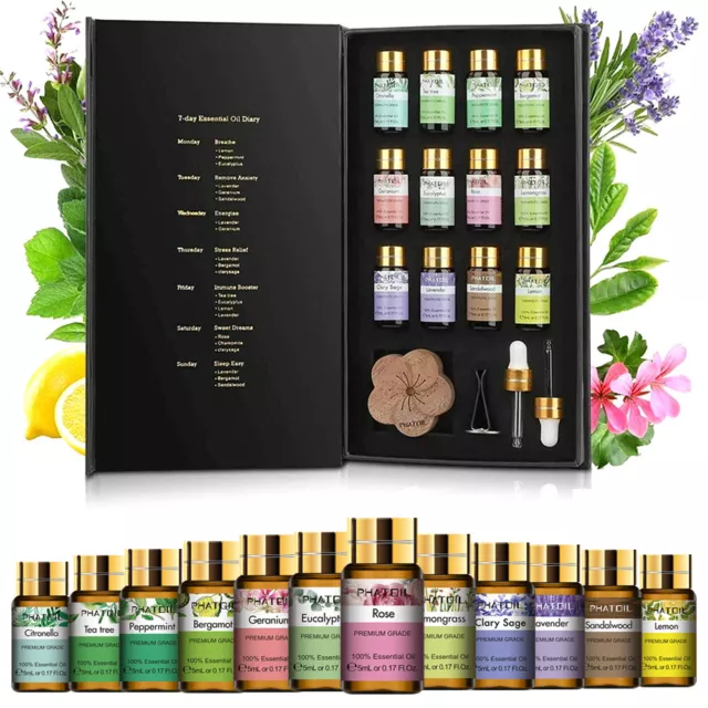 Rein Natur Ätherische Öle Set 12x 5ml,Aromatherapie Duftöl für Diffuser,Massage