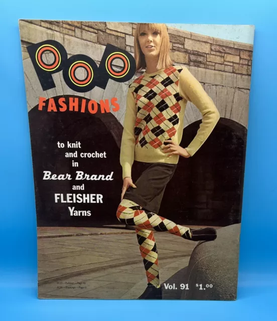 1965 Bear Brand & Fleisher Yarns moda pop para teñir y crochet revista vintage