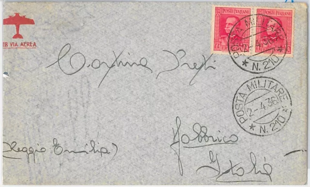 53430 - ERITREA  - Storia Postale: BUSTA con annullo POSTA MILITARE 210 1936