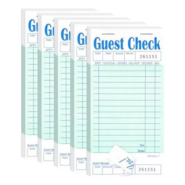 5 Pack Guest Check Books Restaurant Order Pad 50 Sheets/Pack Q3Q19108